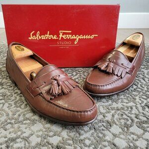 SALVATORE FERRAGAMO Sport Dark Brown Nappa Calf Leather Loafers  12B